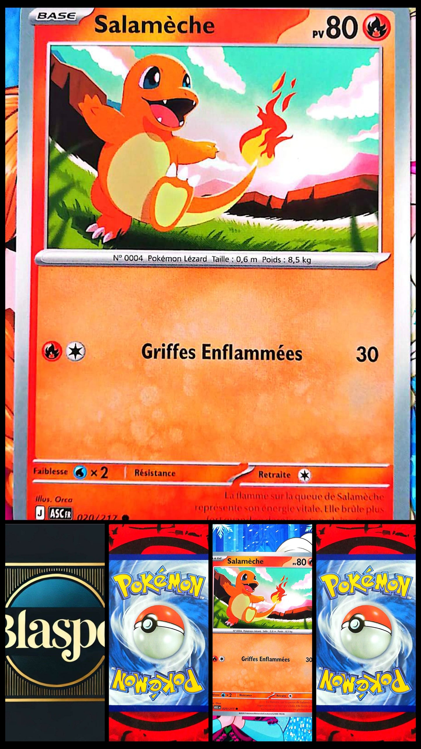 Carte Pokémon Salamèche 020/217 PV 80 – Carte Officielle Française – Pokémon Feu