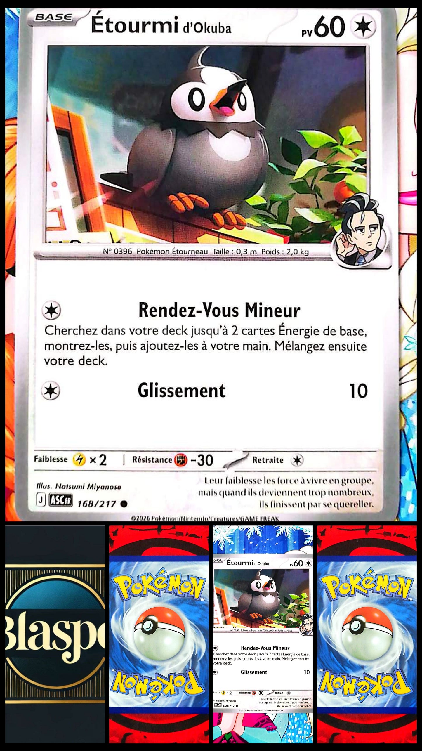 Carte Pokémon Étourmi d’Okuba 168/217 PV 60 – Carte Officielle Française – Pokémon Incolore