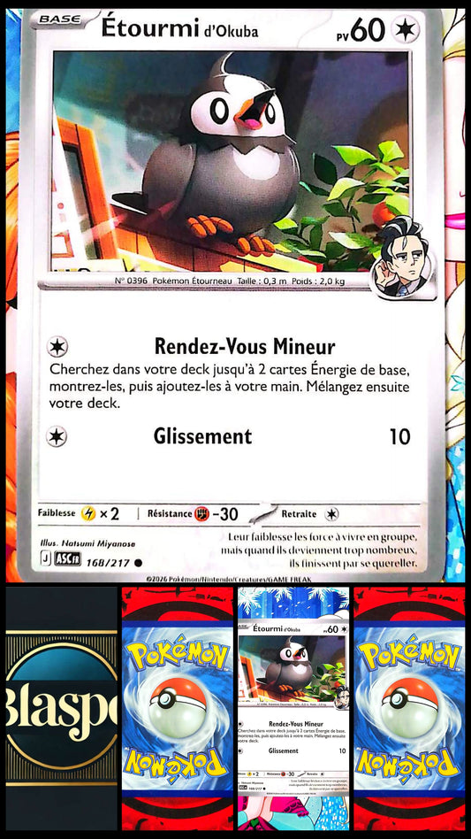 Carte Pokémon Étourmi d’Okuba 168/217 PV 60 – Carte Officielle Française – Pokémon Incolore