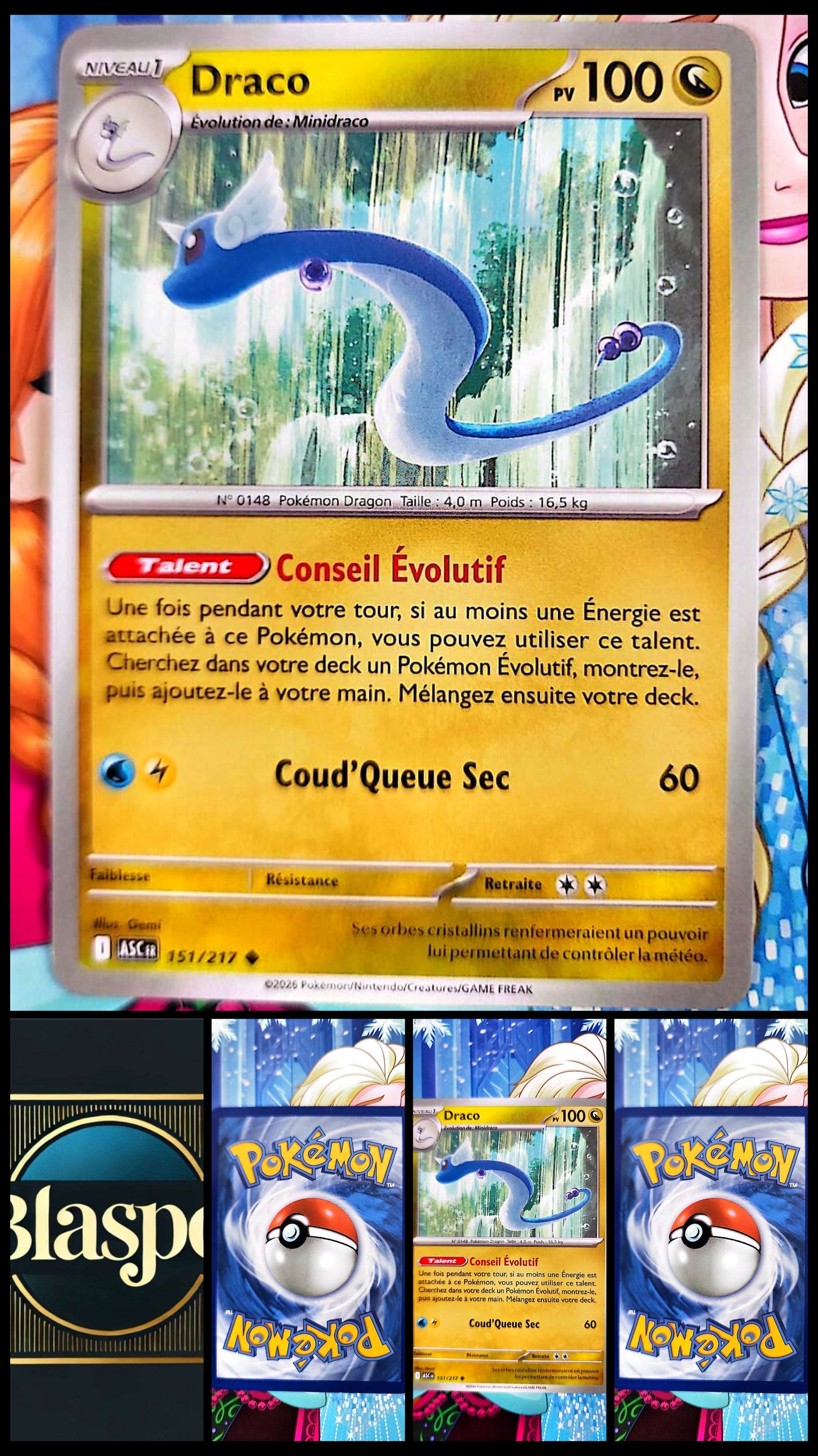 Carte Pokémon Eau/Électrik – Carte TCG Française – Attaque Coud’Queue Sec – Collection & Jeu