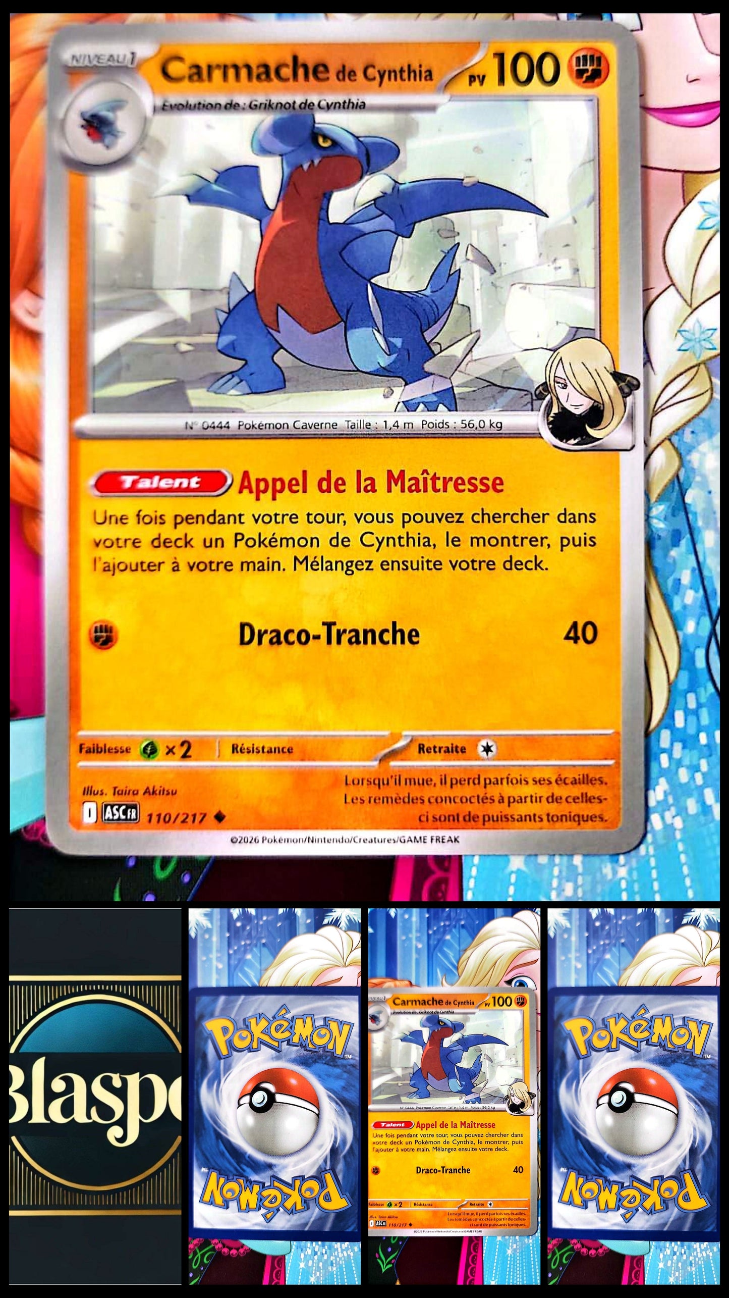 Carte Pokémon Carmache de Cynthia 110/217 – 100 PV – Type Combat – Évolution de Griknot – Carte Dresseur TCG Française