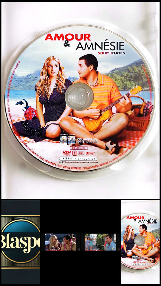 Amour & Amnésie (50 First Dates) DVD Comédie Romantique Drew Barrymore Adam Sandler CD Seul Sans Boîtier