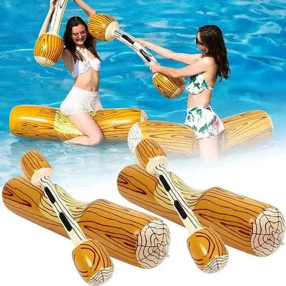 Juego de Agua Inflable Troncos de Madera 4 Piezas – Justas Acuáticas Piscina | Flotadores +  Mazas | Adultos y Niños