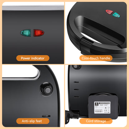 Appareil à Sandwich 3 en 1 – Grill, Gaufrier et Plaque Antiadhésive, 750W, Chauffage Rapide, Plaques Amovibles, Compact
