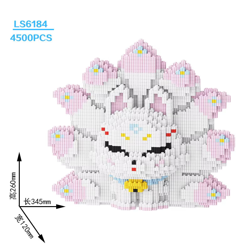 Figurine Renard à Neuf Queues Blanc en Blocs de Construction – Modèle Créature Fantastique à Assembler – Jeu Créatif Enfant Adulte – Décoration Originale