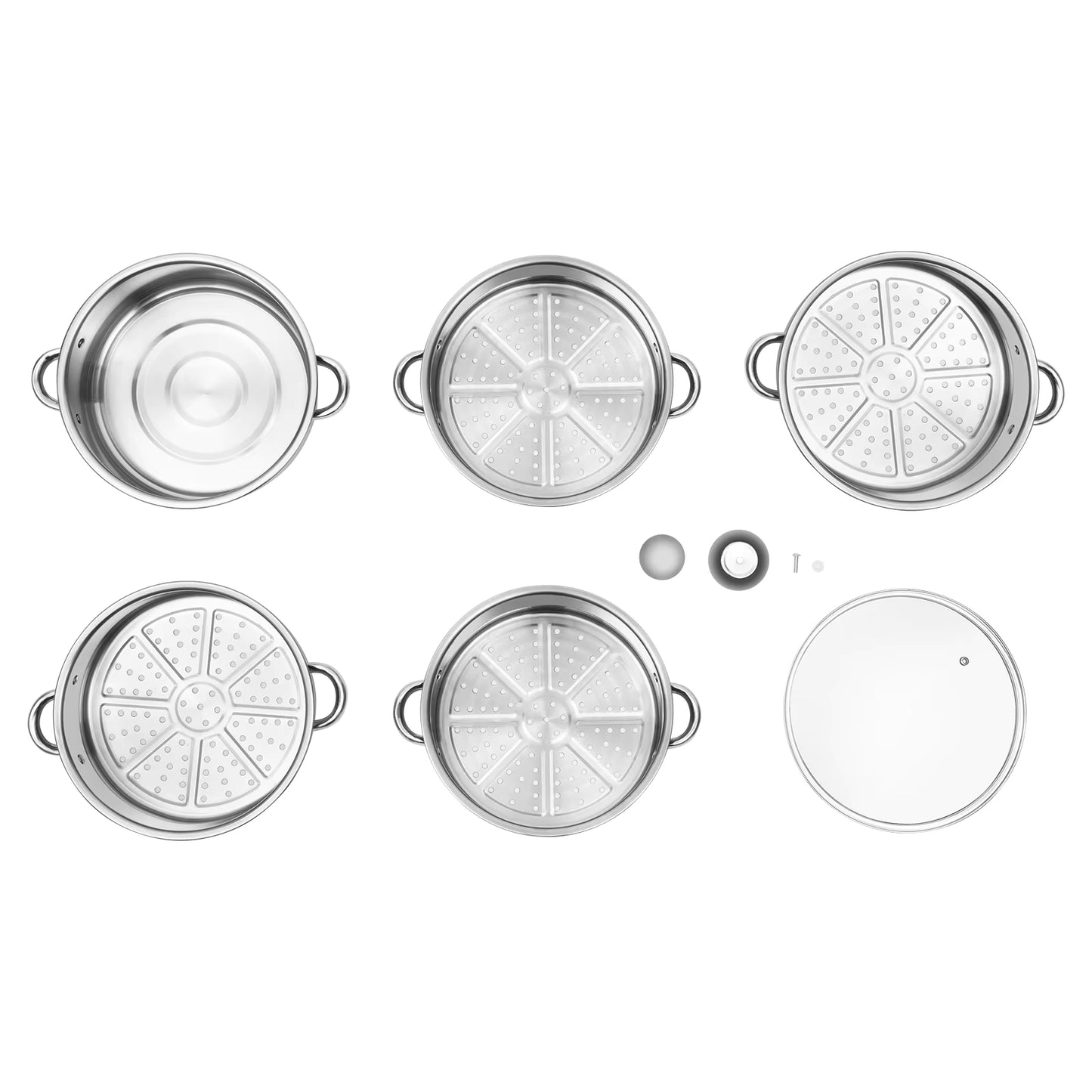 Cuiseur Vapeur Inox 5 Niveaux Ø24 cm – Panier Vapeur Empilable – Cuisine Saine Légumes Poisson Riz – Tous Feux