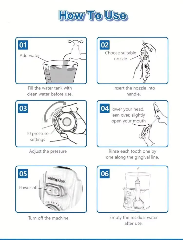 Irrigateur dentaire électrique 800ML – Hydropulseur buccal avec 5 embouts, nettoyage interdentaire, jet dentaire puissant, hygiène bucco-dentaire