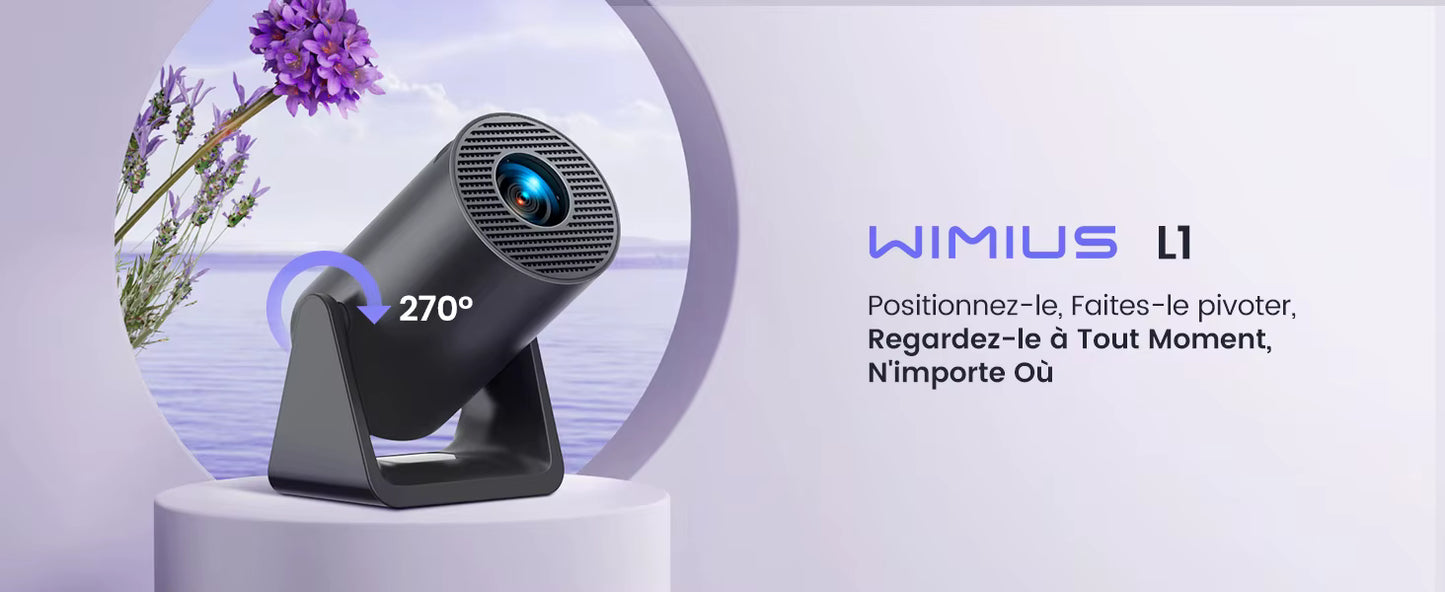 Mini Projecteur Portable 1080P Android 11 – WiFi6 Bluetooth – Support Rotatif 270°