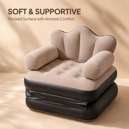 Canapé-Lit Gonflable 2 en 1 avec Accoudoirs – Fauteuil Convertible en Lit d'Appoint – Beige