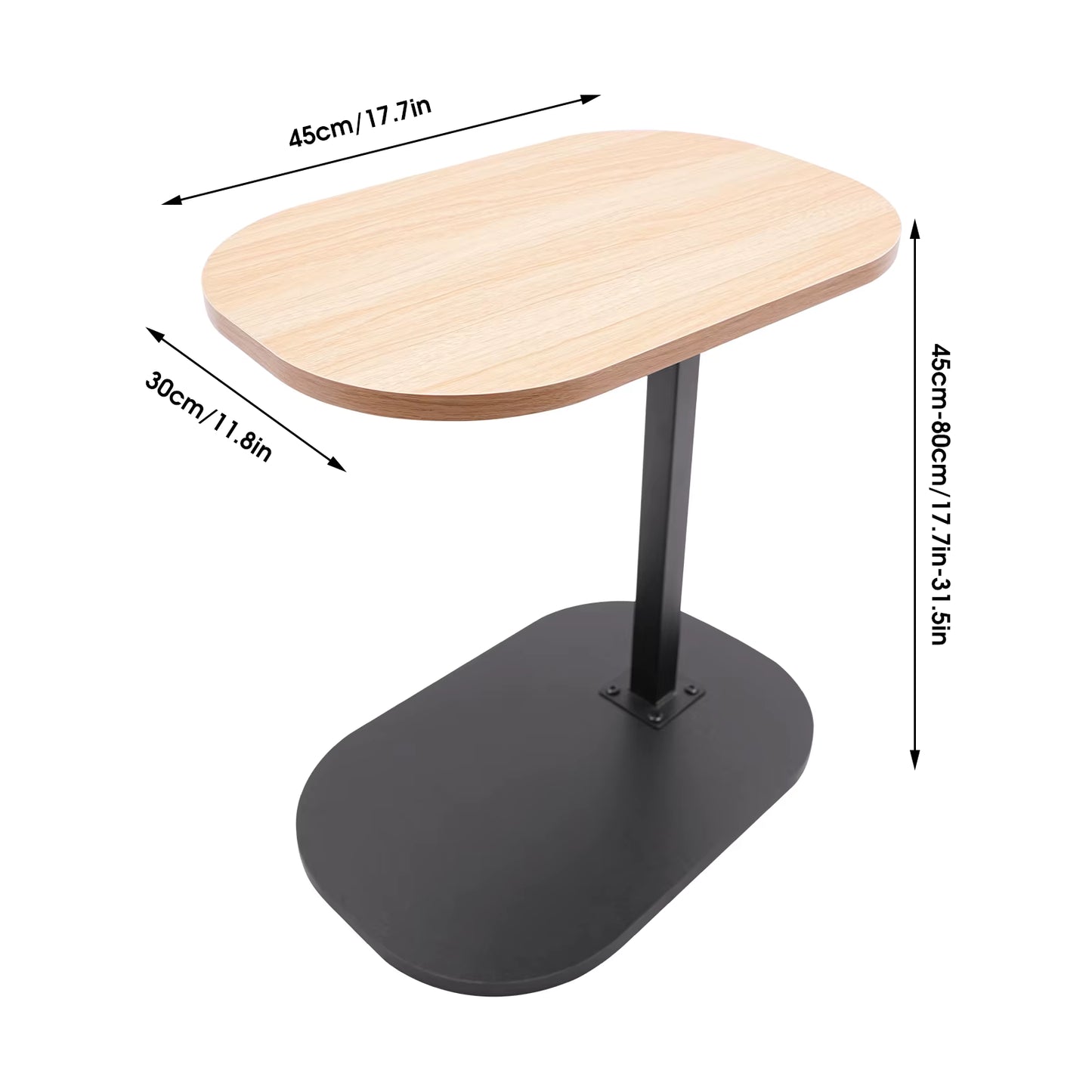 Table d’Appoint Réglable 45-80 cm – Petite Table en Forme C pour Salon, Lit ou Canapé
