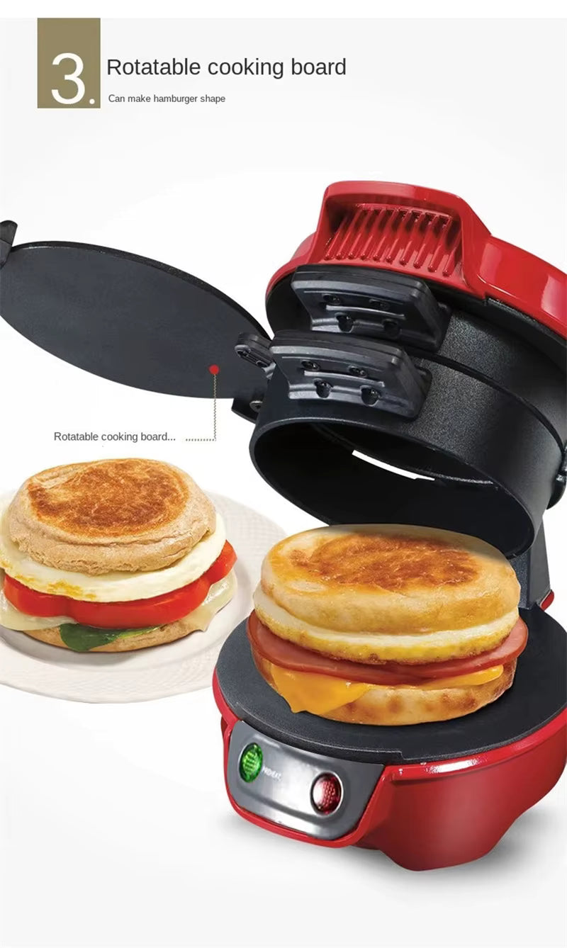 Machine à Hamburgers Multifonctionnelle Électrique 220V Mini Appareil Petit Déjeuner Antiadhésif Rouge Compact