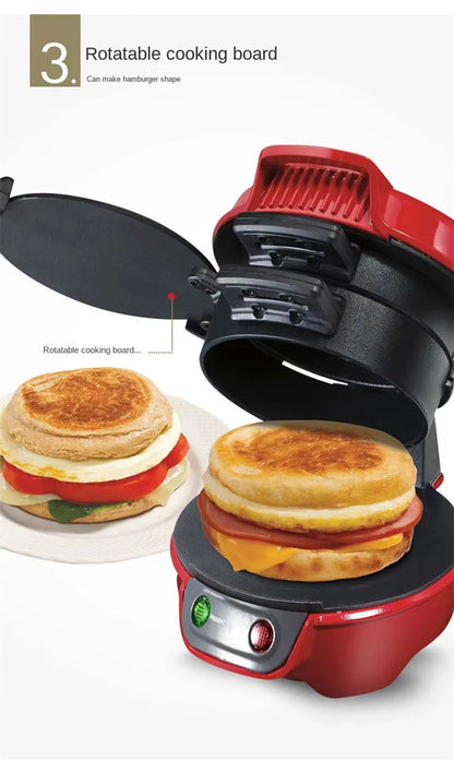 Machine à Hamburgers Électrique Multifonction 220V – Plaques Antiadhésives – Burgers Sandwiches Snacks – Compact Rouge