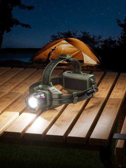 Lampe Frontale LED Rechargeable USB-C avec Feu Arrière – Mains Libres – Pêche, Camping, Randonnée & Extérieur