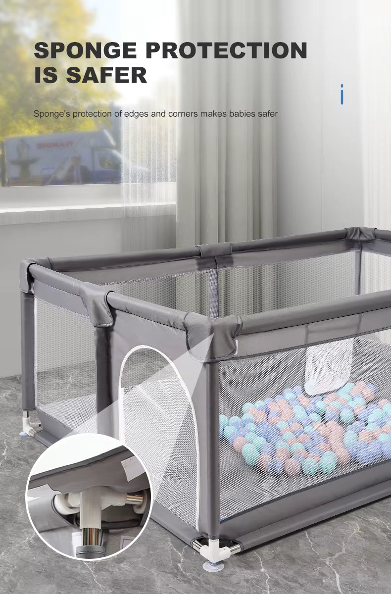 Aire de Jeux Bébé Tout-en-Un – Parc Respirant Haute Élasticité – Gris, Rose ou Cyan