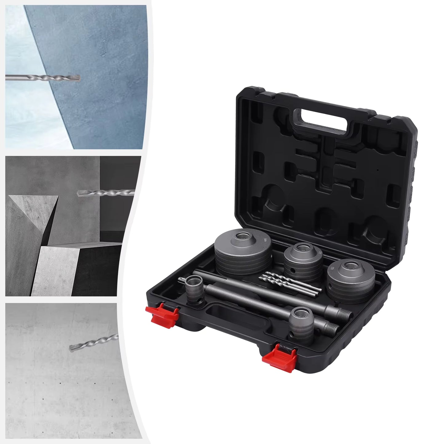 Kit scie cloche béton 9 pièces SDS Plus 30-100 mm