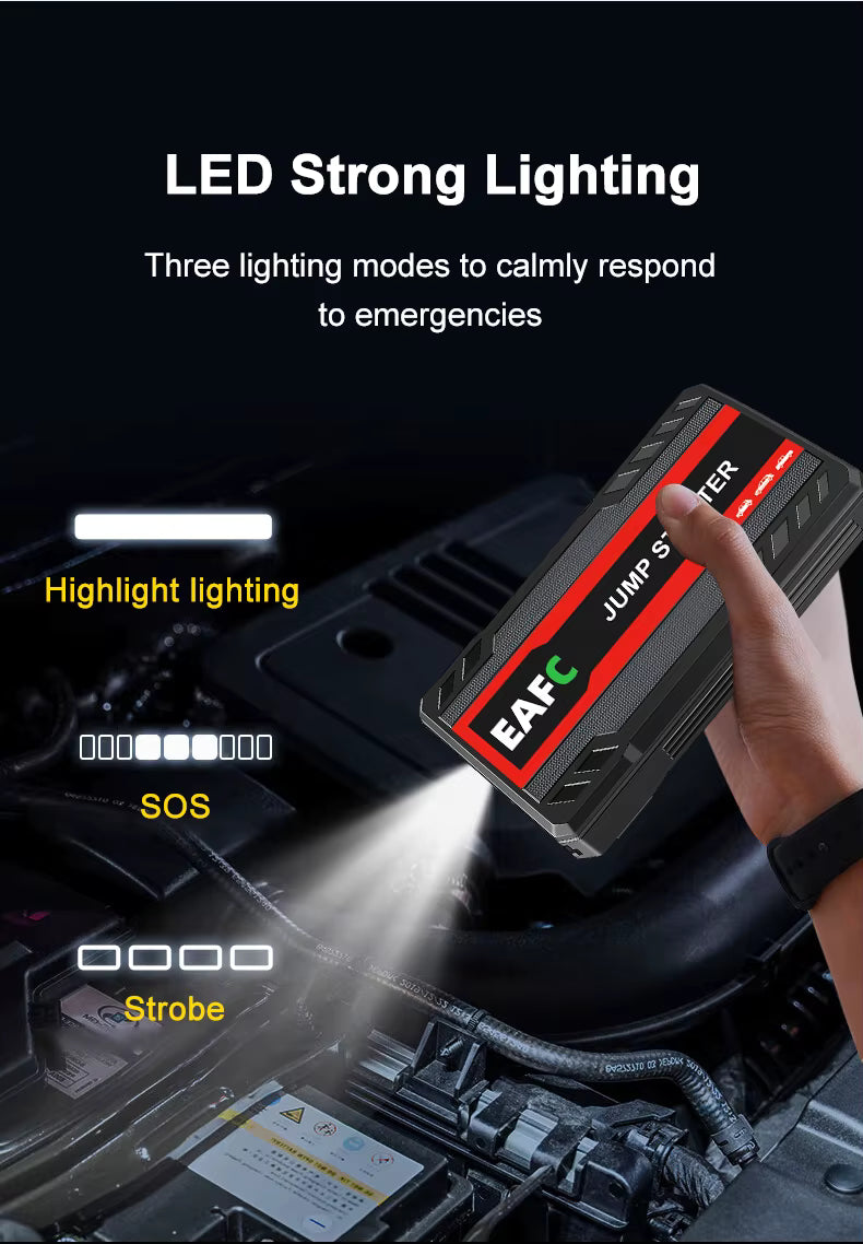Démarreur de Batterie Voiture 600A 12V – Booster de Démarrage Portable avec Lumière LED – Couleur Noire