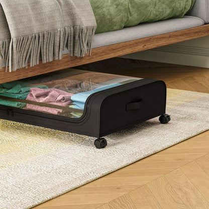 Boîte de Rangement Sous Lit à Roulettes – Couvercle Transparent Grande Capacité | Noir