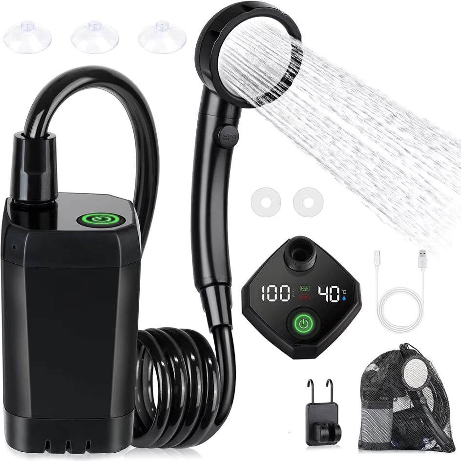Douche de Camping Électrique 6000mAh – Douche Portable Rechargeable avec Écran Intelligent