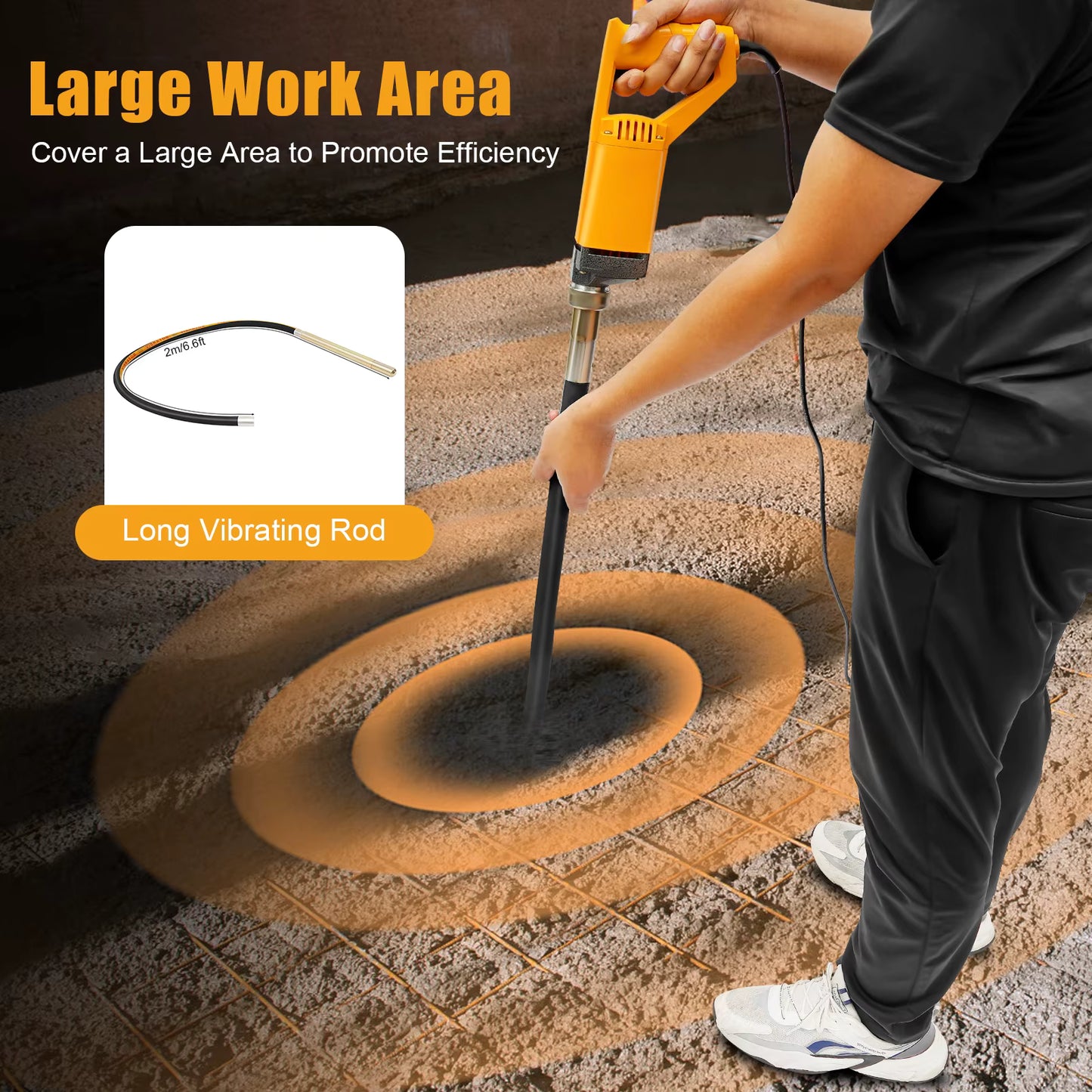 Vibreur à Béton Électrique Portable 1300W – Aiguille Vibrante 2 m, Outil Vibrant Béton Sans Fil, Élimination Bulles Air, Compact et Puissant