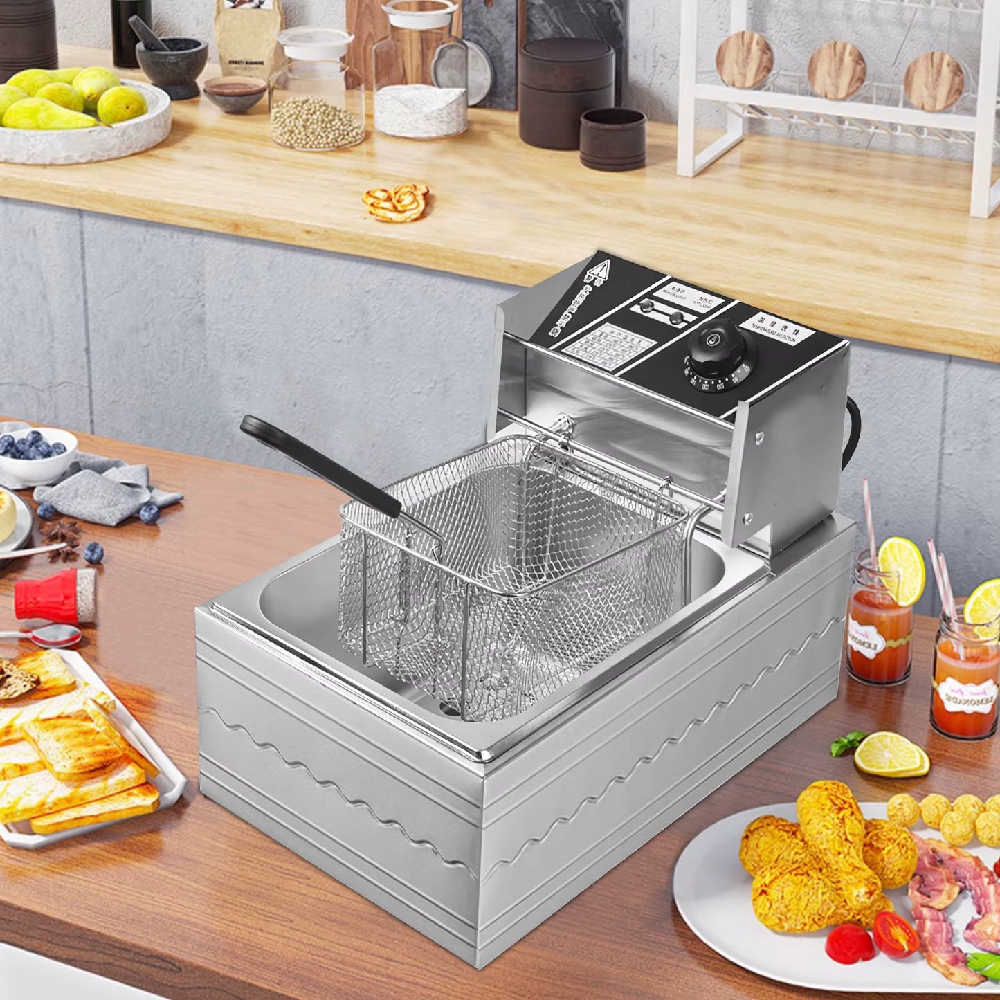 Friteuse Électrique Professionnelle 6L Inox Simple Cuve avec Panier – Contrôle Température – Cuisine Restaurant
