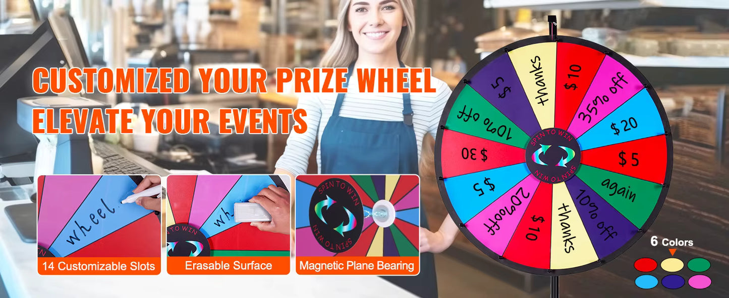 Roue de la Fortune 18 Pouces avec Trépied Pliable – 14 Emplacements Effaçables – Jeu de Support Rotatif pour Animations, Événements et Tirages au Sort