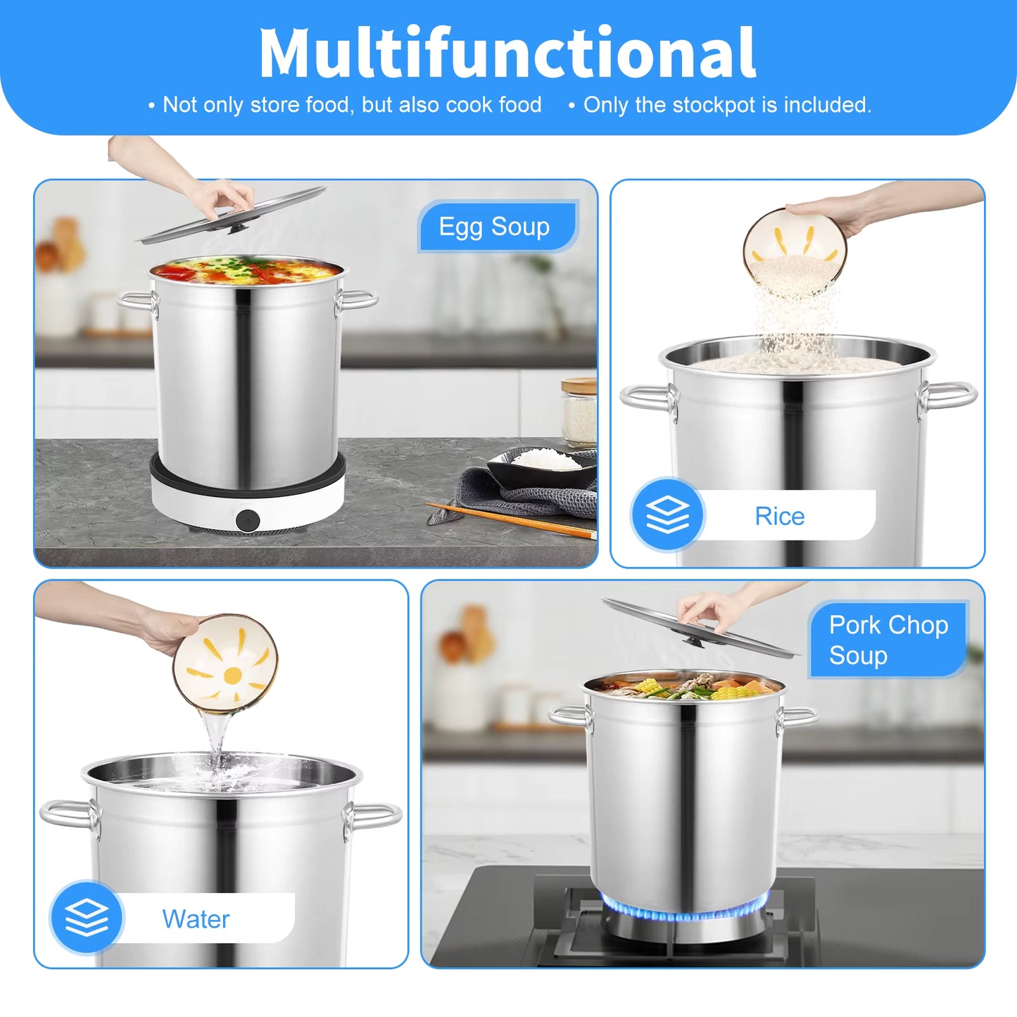 Marmite en acier inoxydable 35 litres avec couvercle – Grande capacité – Faitout cuisine professionnel – Préparation soupes et ragoûts