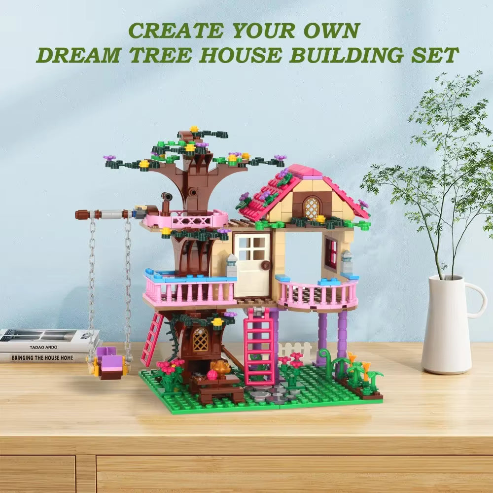 Cabane dans Arbre en Blocs de Construction 685 Pièces – Maison Nature avec Toboggan – Jeu Créatif Enfant – Cadeau Fille Garçon