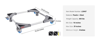 Support Mobile Réglable 400 lb – Base à Roulettes avec Freins – Chariot pour Réfrigérateur & Machine à Laver