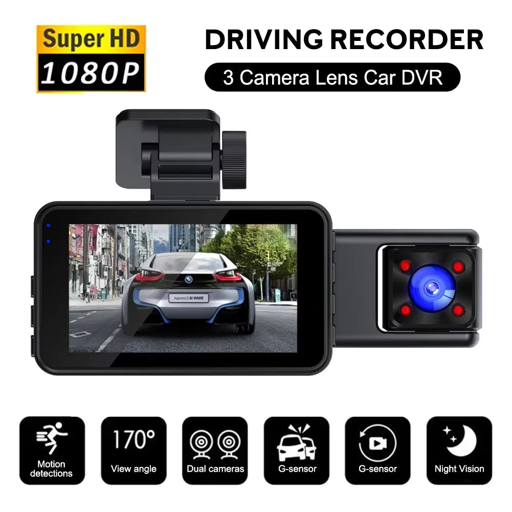 Dashcam Voiture 1080P Double Caméra Avant Arrière WiFi Écran 3 Pouces Vision Nocturne Grand Angle