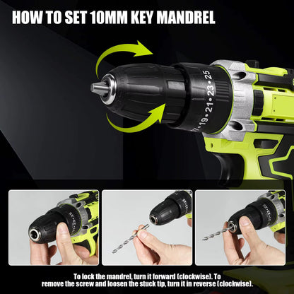 High-power rechargeable cordless hammer drill – 1350 RPM – High-speed electric screwdriver with 2 batteries