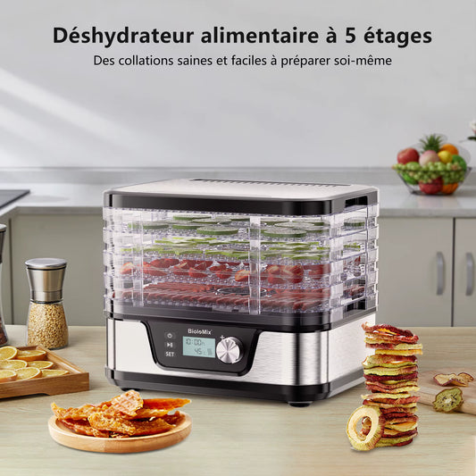 Déshydrateur Alimentaire  5 Plateaux Sans BPA – Séchoir Fruits et Légumes avec Minuterie Numérique et Contrôle Température