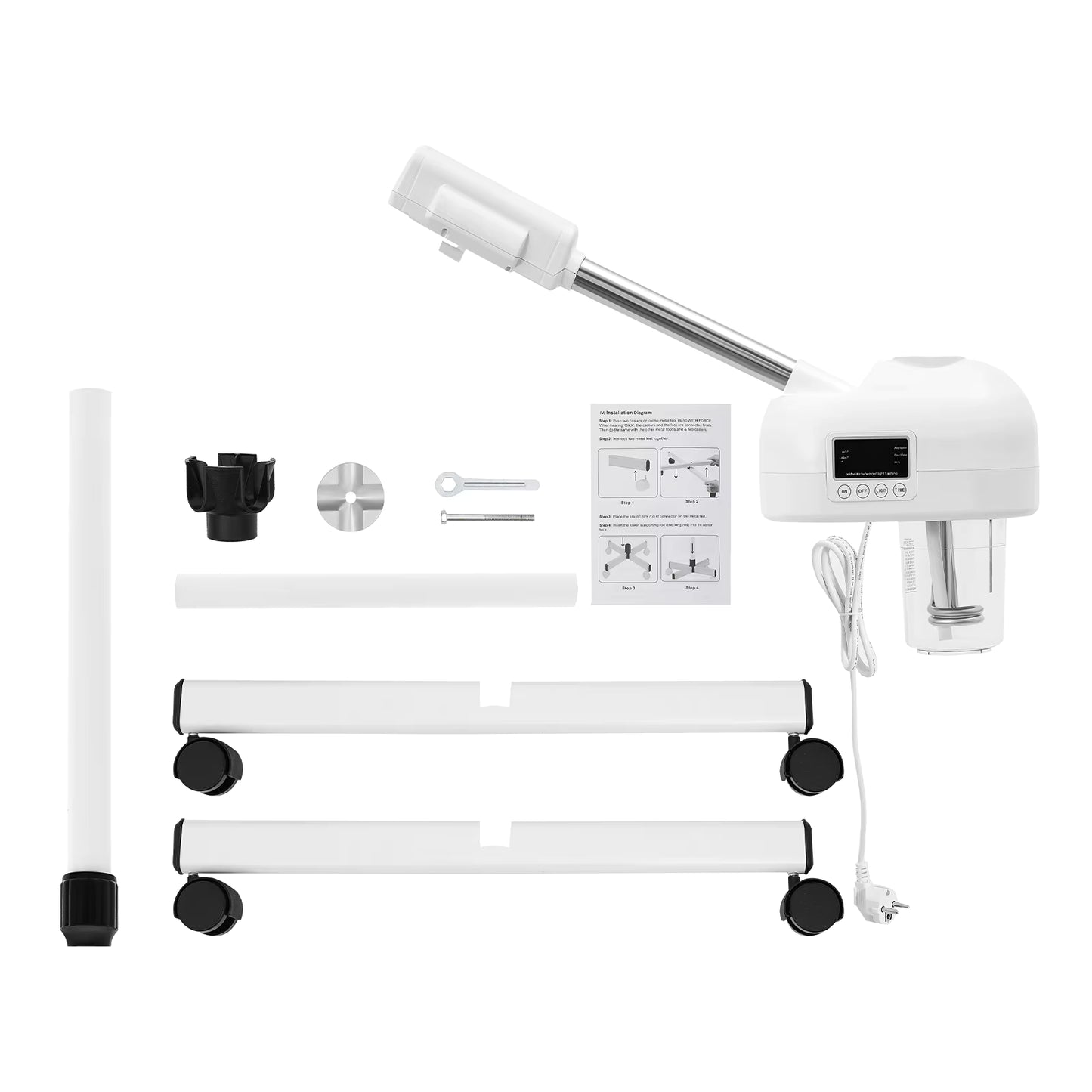 Vapozone visage professionnel avec support – Appareil vapeur facial nano-ionique avec écran LCD – Soin visage esthétique Spa