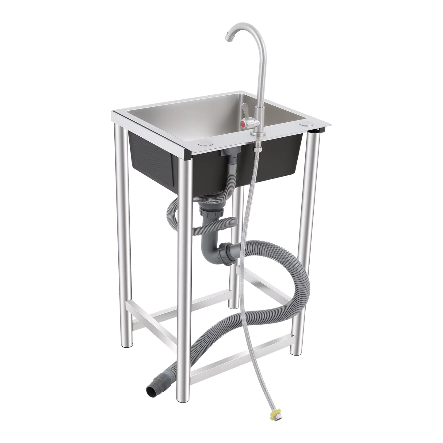 Évier de Cuisine Inox sur Pied avec Robinet 360° – Bac Unique – Évier Autonome Utilitaire Maison Restaurant