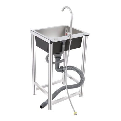 Évier de Cuisine Inox sur Pied avec Robinet 360° – Bac Unique – Évier Autonome Utilitaire Maison Restaurant