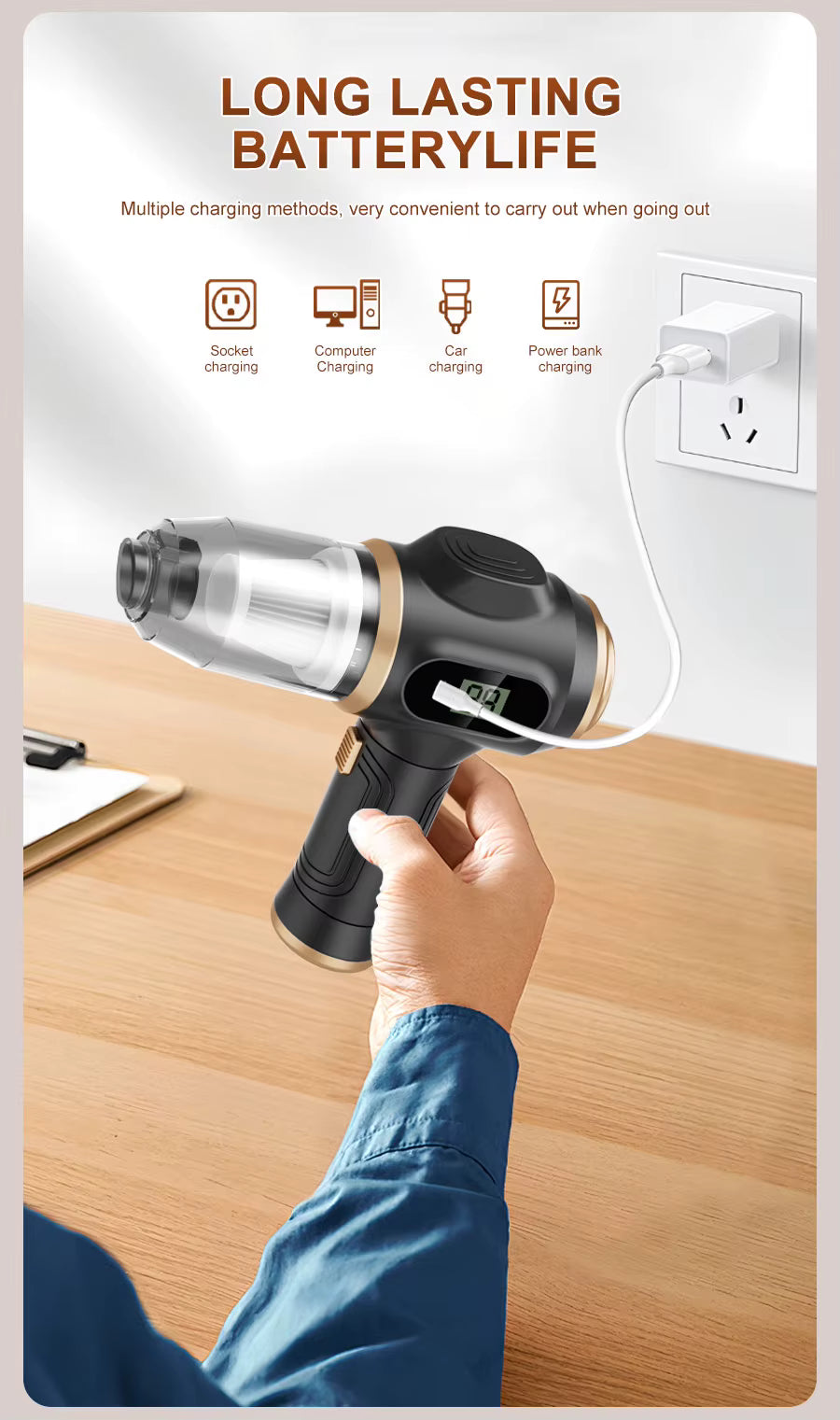 Aspirateur de voiture sans fil haute puissance portable