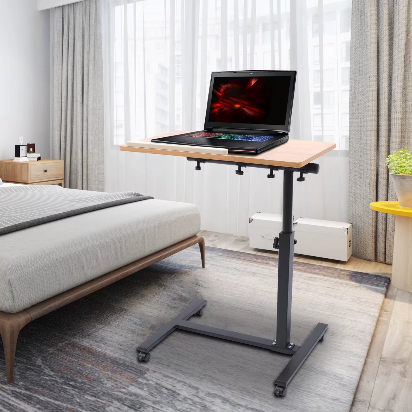 Bureau Ordinateur Portable Roulant 360° – Hauteur Réglable 58-90 cm