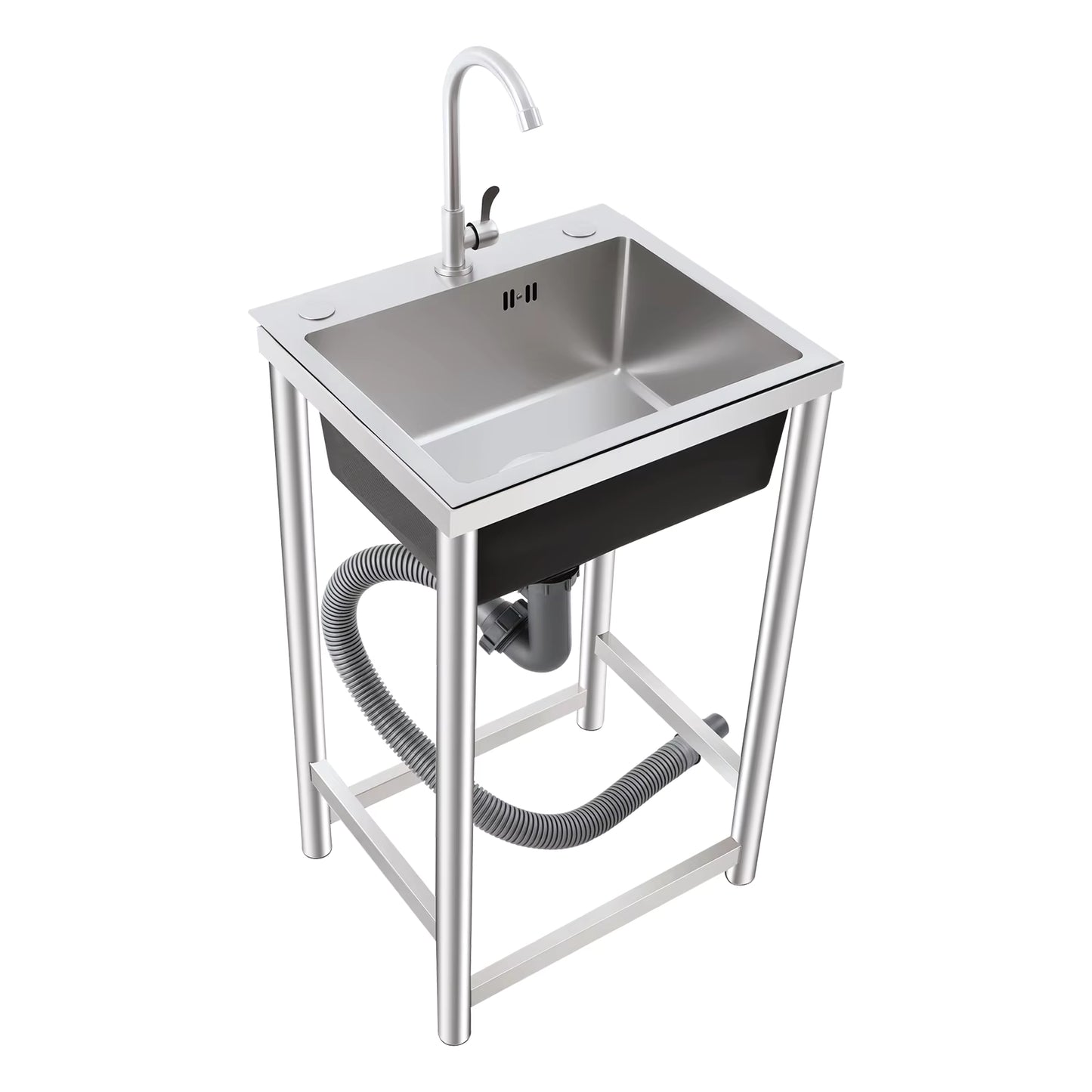 Évier de Cuisine Inox sur Pied avec Robinet 360° – Bac Unique – Évier Autonome Utilitaire Maison Restaurant