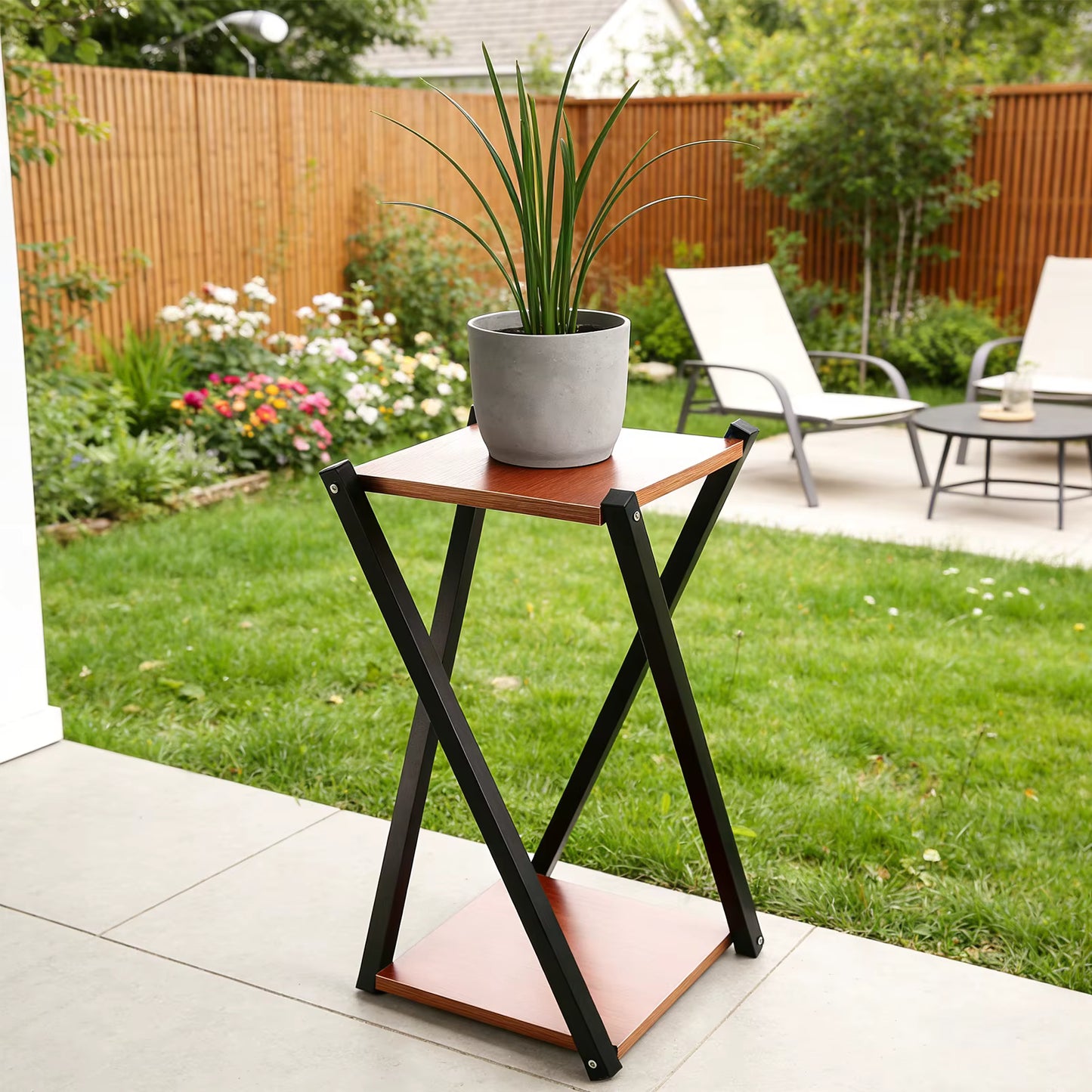 Support Plante Bois 60 cm – Étagère à Fleurs Intérieur Extérieur – Porte Plante Design Moderne pour Salon, Balcon, Terrasse et Jardin