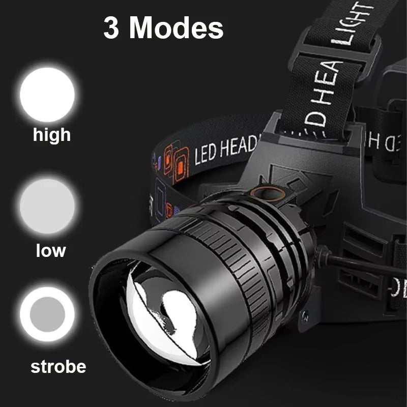 Lampe Frontale LED Rechargeable Haute Puissance – Phare de Travail Étanche pour Extérieur