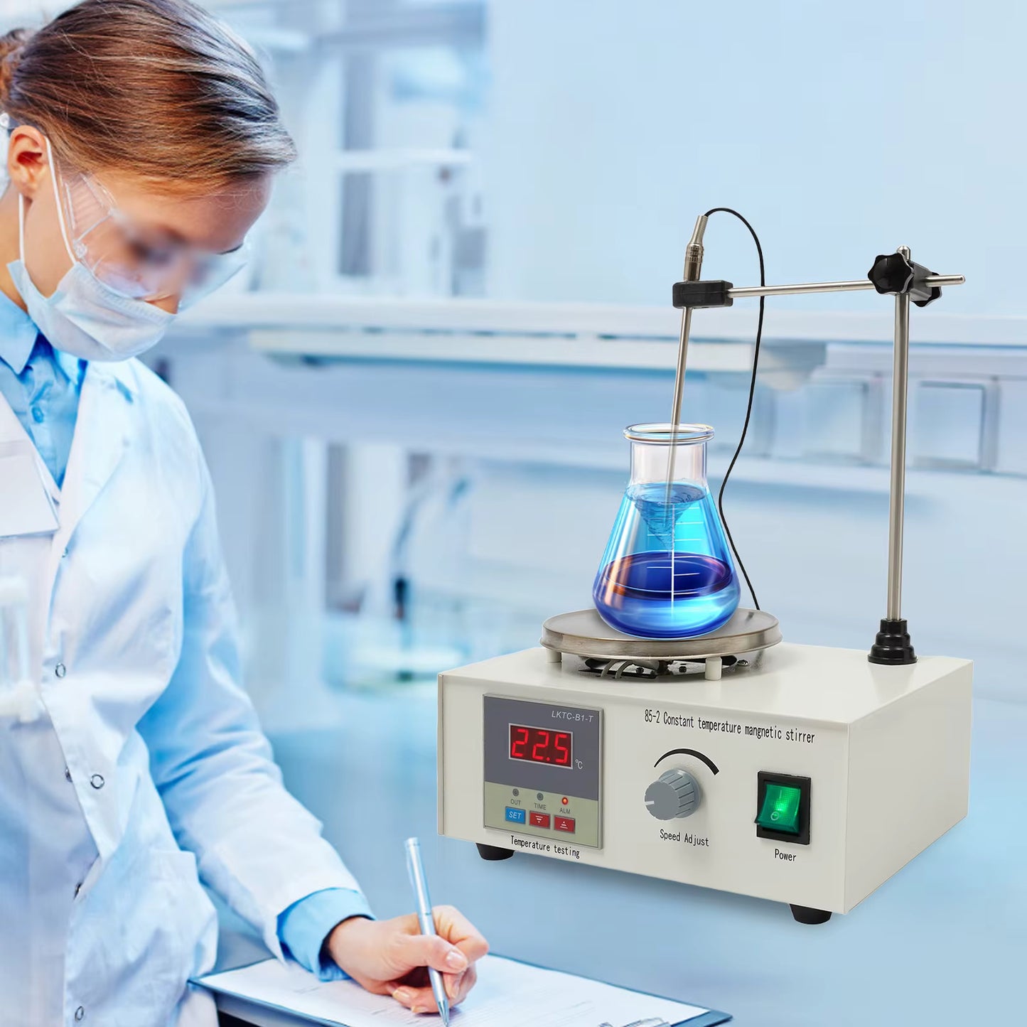 Agitateur Magnétique Chauffant 250W – Plaque Chauffante avec Contrôle Température et Vitesse – Mélangeur de Laboratoire Numérique 2000 ml