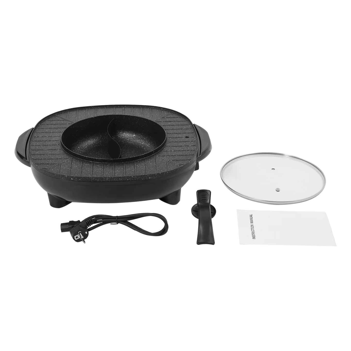 Hotpot et Grill Électrique 2 en 1 Sans Fumée Plaque Antiadhésive Cuisine Coréenne Multifonction Noir