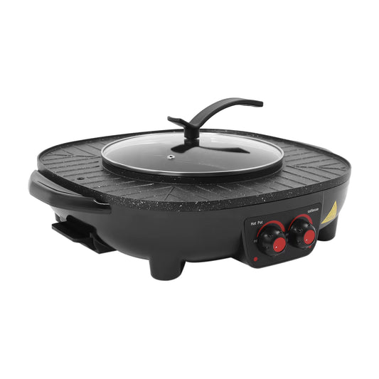 Hotpot et Grill Électrique 2 en 1 Sans Fumée Plaque Antiadhésive Cuisine Coréenne Multifonction Noir