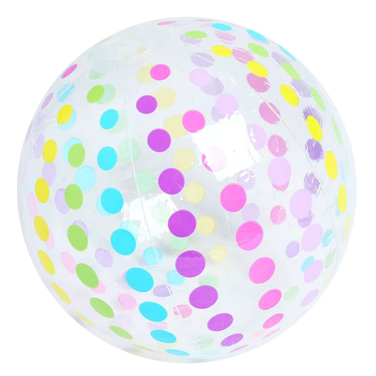 Ballon de Plage Gonflable 40 cm – Transparent à Pois Multicolores – Piscine, Jardin et Plage
