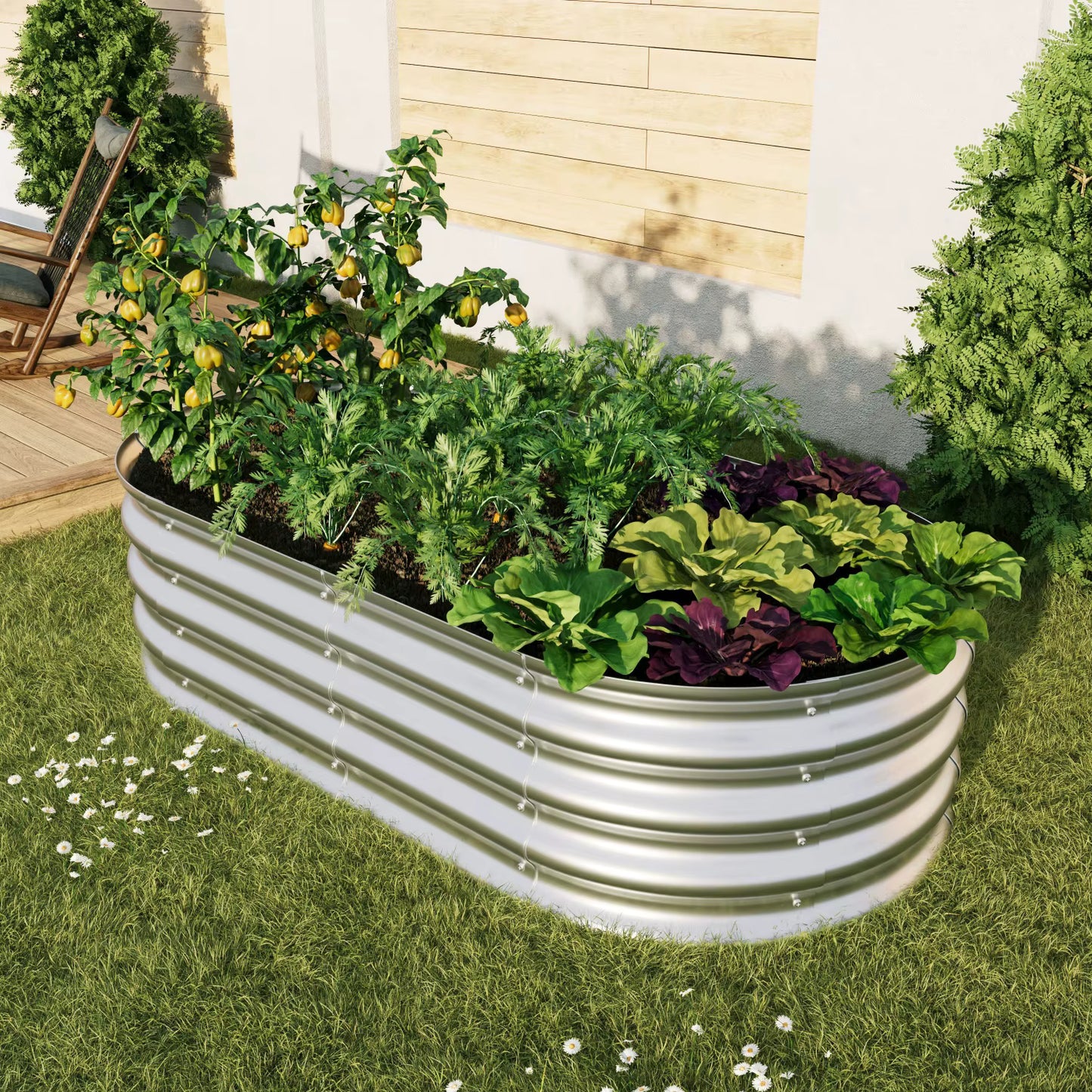 Jardinière Surélevée en Métal Galvanisé – Bac à Plantes Ovale pour Jardin, Légumes et Fleurs