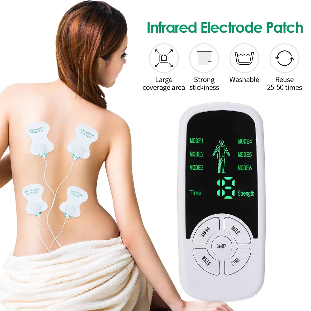 Masseur électrique TENS à 6 modes avec patchs pour relaxation musculaire