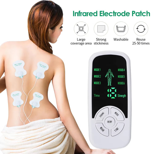 Masseur électrique TENS à 6 modes avec patchs pour relaxation musculaire