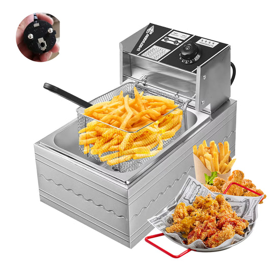 Friteuse Électrique Professionnelle 6L Inox Simple Cuve avec Panier – Contrôle Température – Cuisine Restaurant