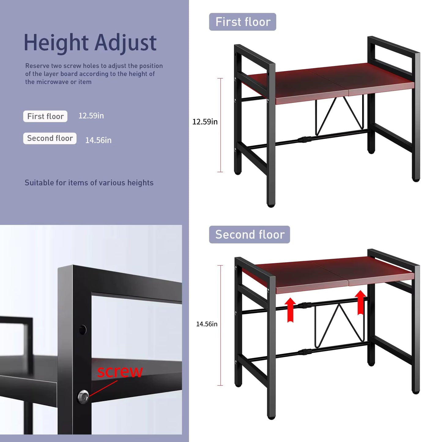Organisateur d’étagère extensible pour micro-ondes 42–64 cm