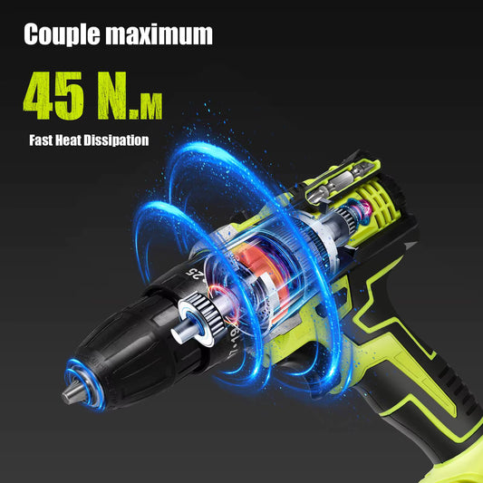 Perceuse à percussion sans fil rechargeable haute puissance – 1350 tr/min – Tournevis électrique grande vitesse avec 2 batteries