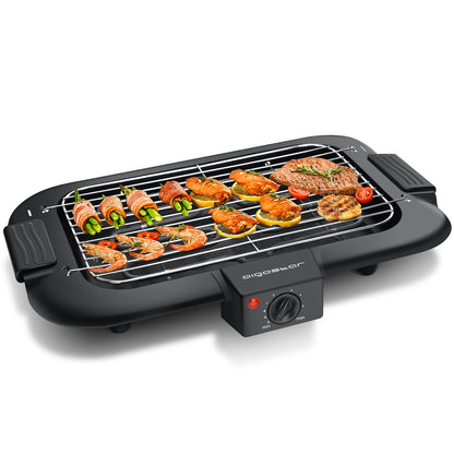 Grill électrique de table sans fumée, plaque barbecue intérieure antiadhésive avec bac récupérateur de graisse amovible, thermostat réglable, compatible lave-vaisselle